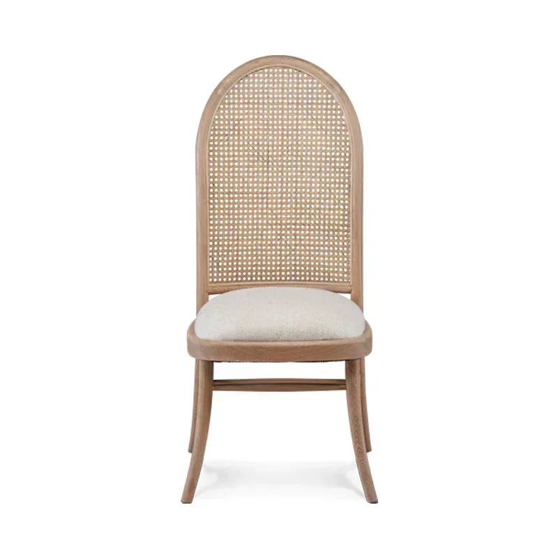 كرسي طعام الروطان مع مسند ظهر عتيق من الخشب الصلب طاولات وكراسي طعام مجموعة غرفة الطعام حقيبة ناعمة كرسي الترفيه #1