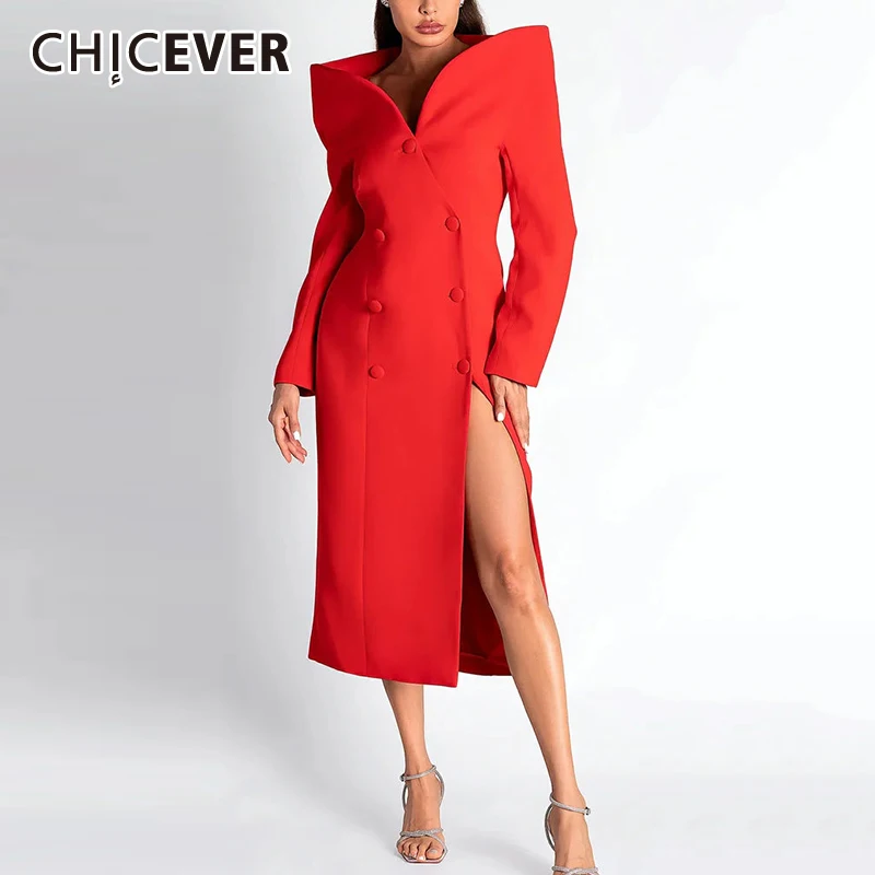 CHICEVER Solid Color Spliced Buttons Trench for Women Stand Collar Long Sleeves High Waist Slimming Desinger Windbreaker Female