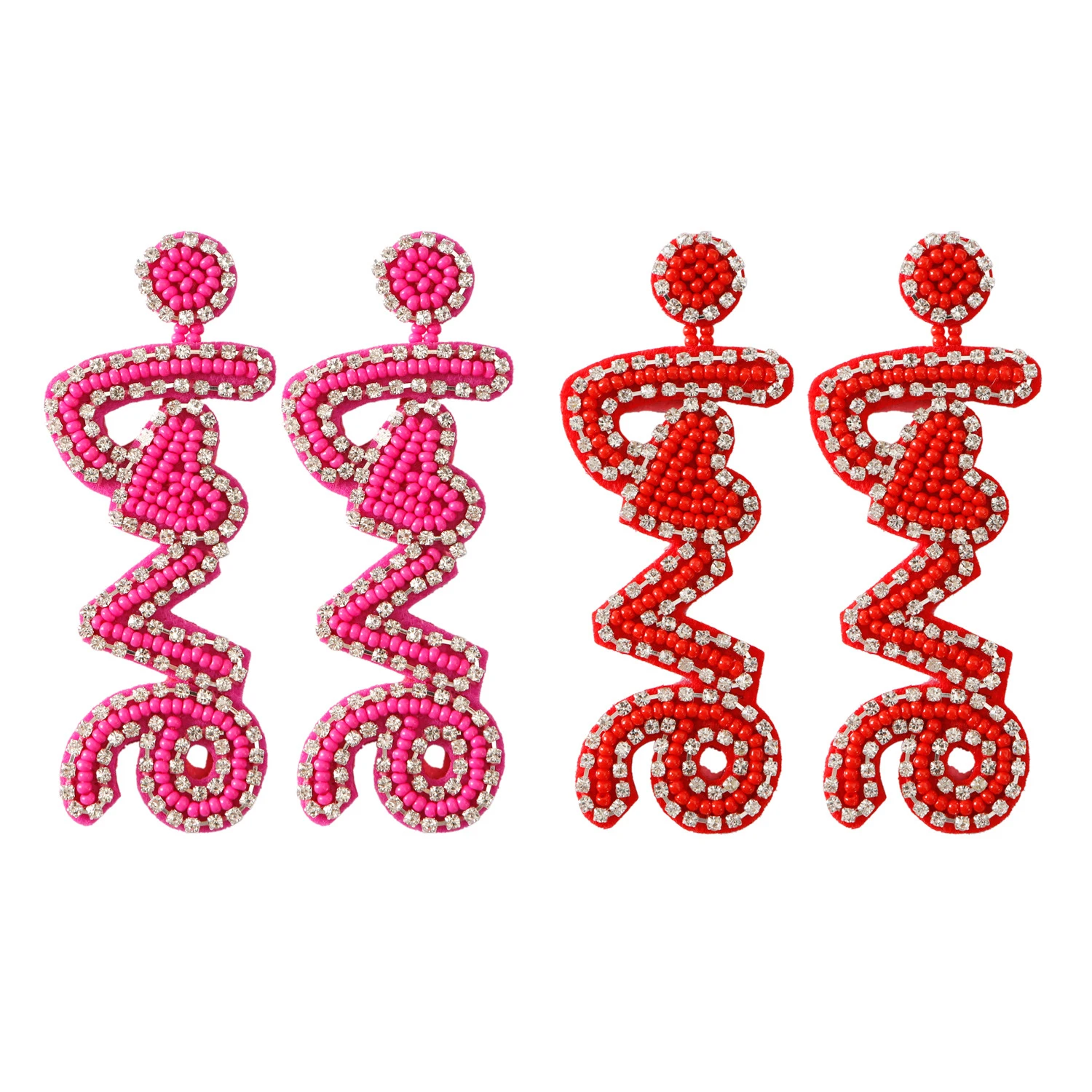 2024 Trend Aesthetic Seed Beaded Jewelry Valentines Day Gift Pink Red Letter Love Double Heart Shape Drop Earrings for Women Her