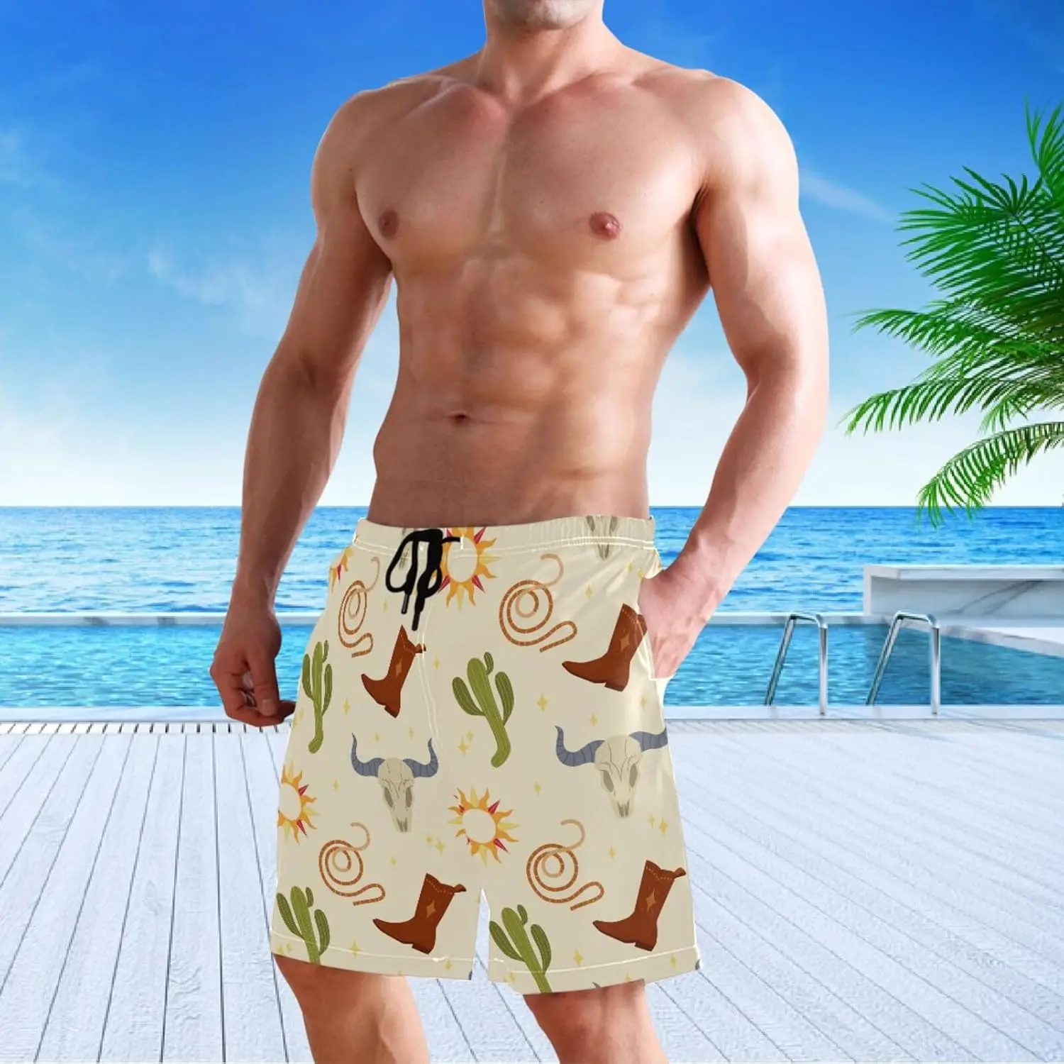 الصبار الغربية الرجال السباحة جذوع أمريكا القبلية تكساس كاوبوي الغرب المتوحش سريعة الجافة لباس سباحة عطلة الشاطئ حفلة السباحة