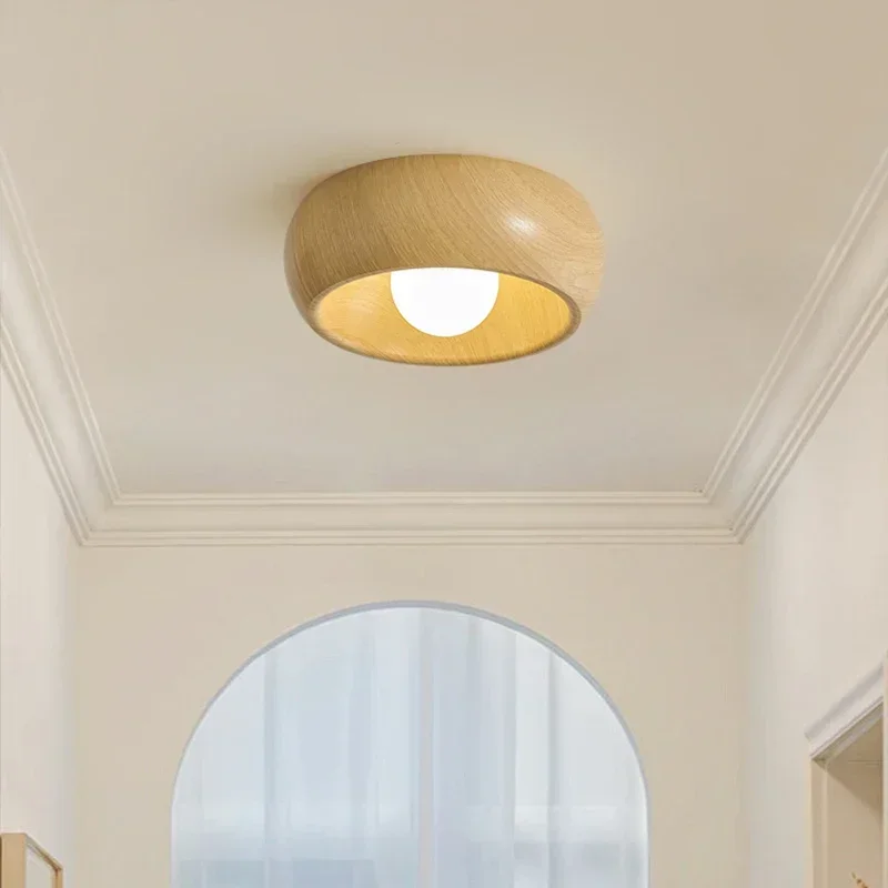 

Wood Grain Creative Color LED Ceiling Lamp Corridor Entrance Hall Balcony Nordic Retro Homestay Walnut Colored Lighting Fixture