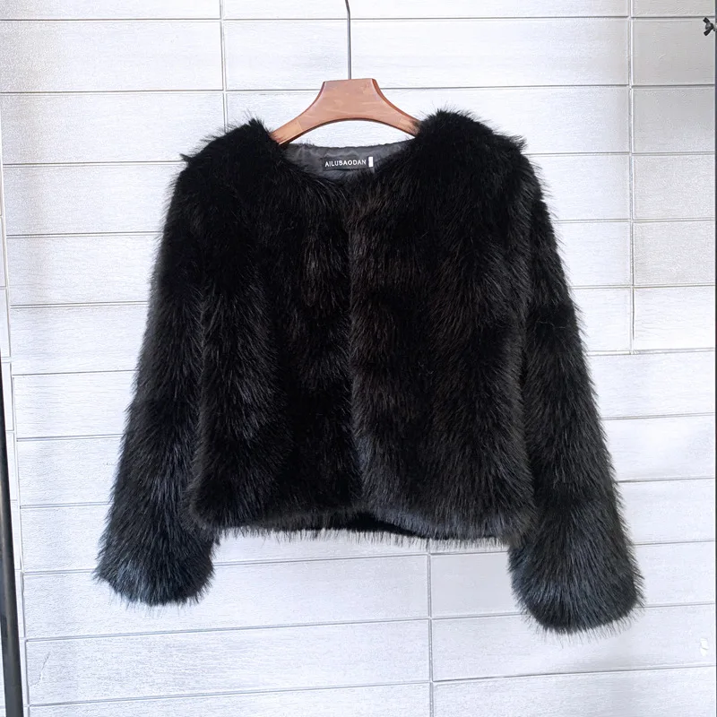 Elegante lose Pelz Kurz mantel Frauen Mode Langarm O-Ausschnitt Strickjacke Mäntel Herbst Winter pelzige warme Dame Straße Mäntel