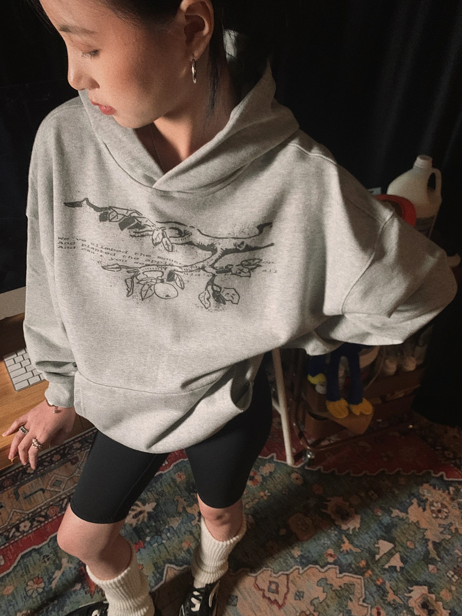 PII AppleBranch Apple Tree Branches Gray Hooded American Retro Classic Sweatshirt 14oz