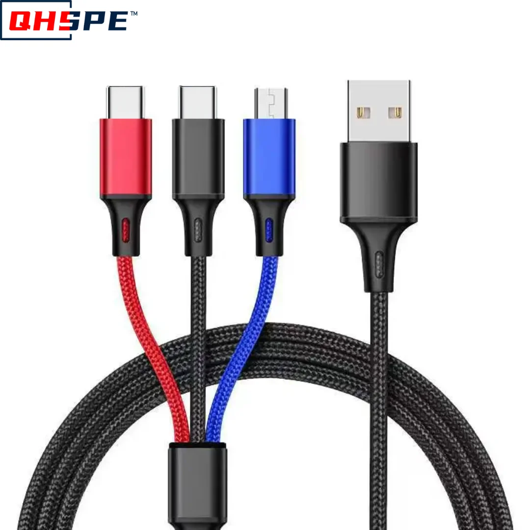 

Кабель для передачи данных One Drag Three для Apple Android Typec 3-в-1 с быстрой зарядкой, нейлоновая оплетка длиной 1,2 м, удобная и быстрая передача данных