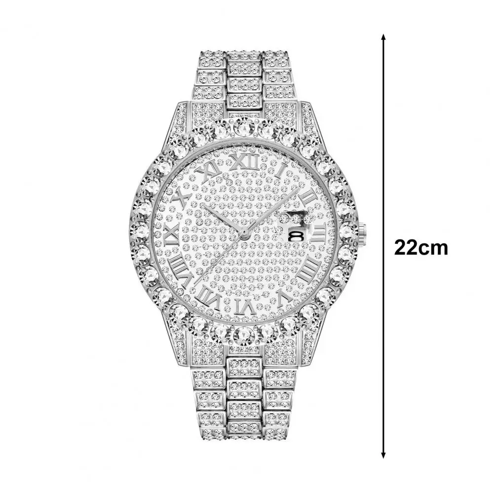 Women Watch Shiny Rhinestone Inlaid Stainless Round Dial Quartz Movement Color Matching Decorative Lady Wristwatch Jewelry