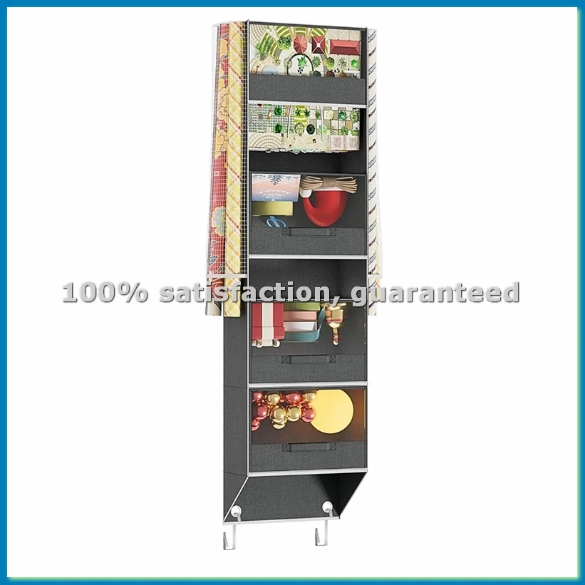 

Over Door Wrapping Paper Organizer Storage with 3 Removable Drawers & Side Pockets - Dual Use Design with Elastic Straps-ABYS
