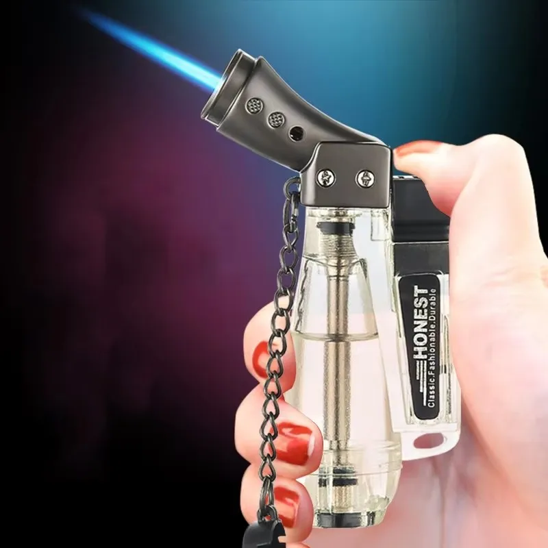 HONEST Transparent Blue Flame Direct Jet Lighter Moxibustion Cigarette Cigar Windproof Bend Small Spray Gun