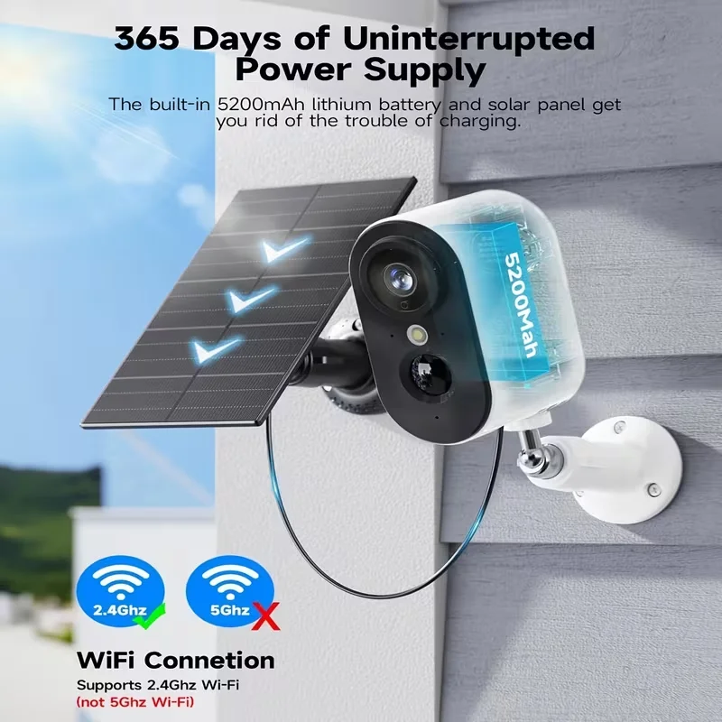 5MP Solar Security Camera, Wireless Outdoor Indoor Smart Camera, 360° View And AI Motion Detection, Two-Way Audio, Color Night V