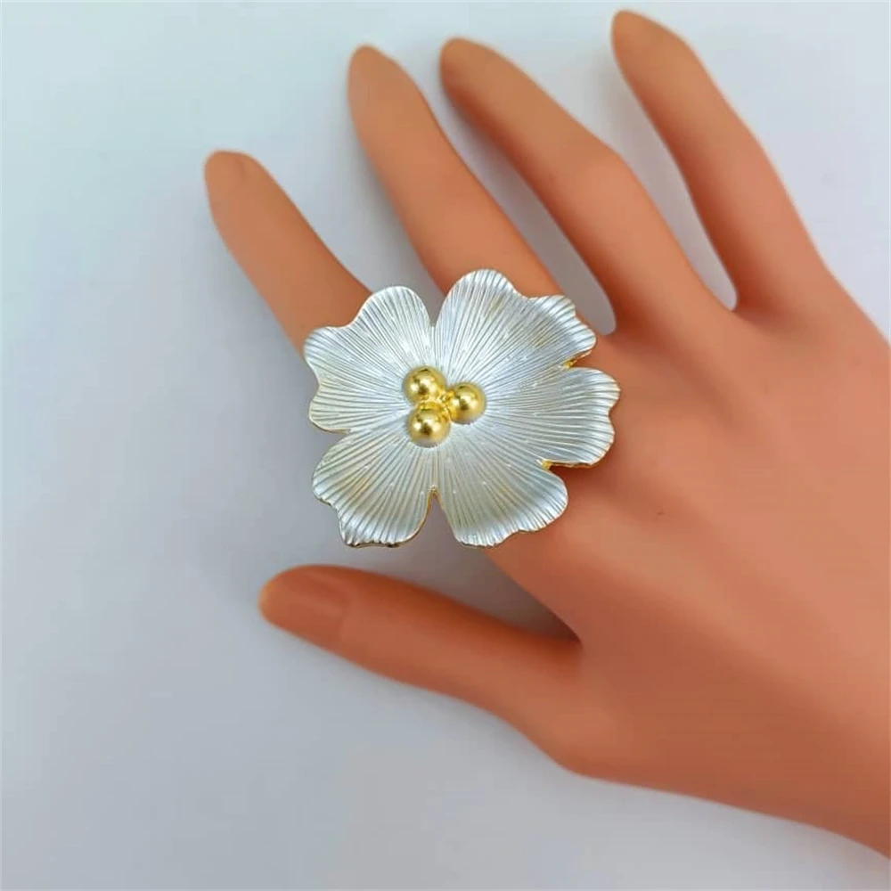 طقم مجوهرات زفاف مطلية بالذهب للنساء ، مجوهرات دبي الكبيرة ، قلادة ، أقراط ، سوار ، خاتم ، زهرة زفاف ، إيطالية ، حفلة #6