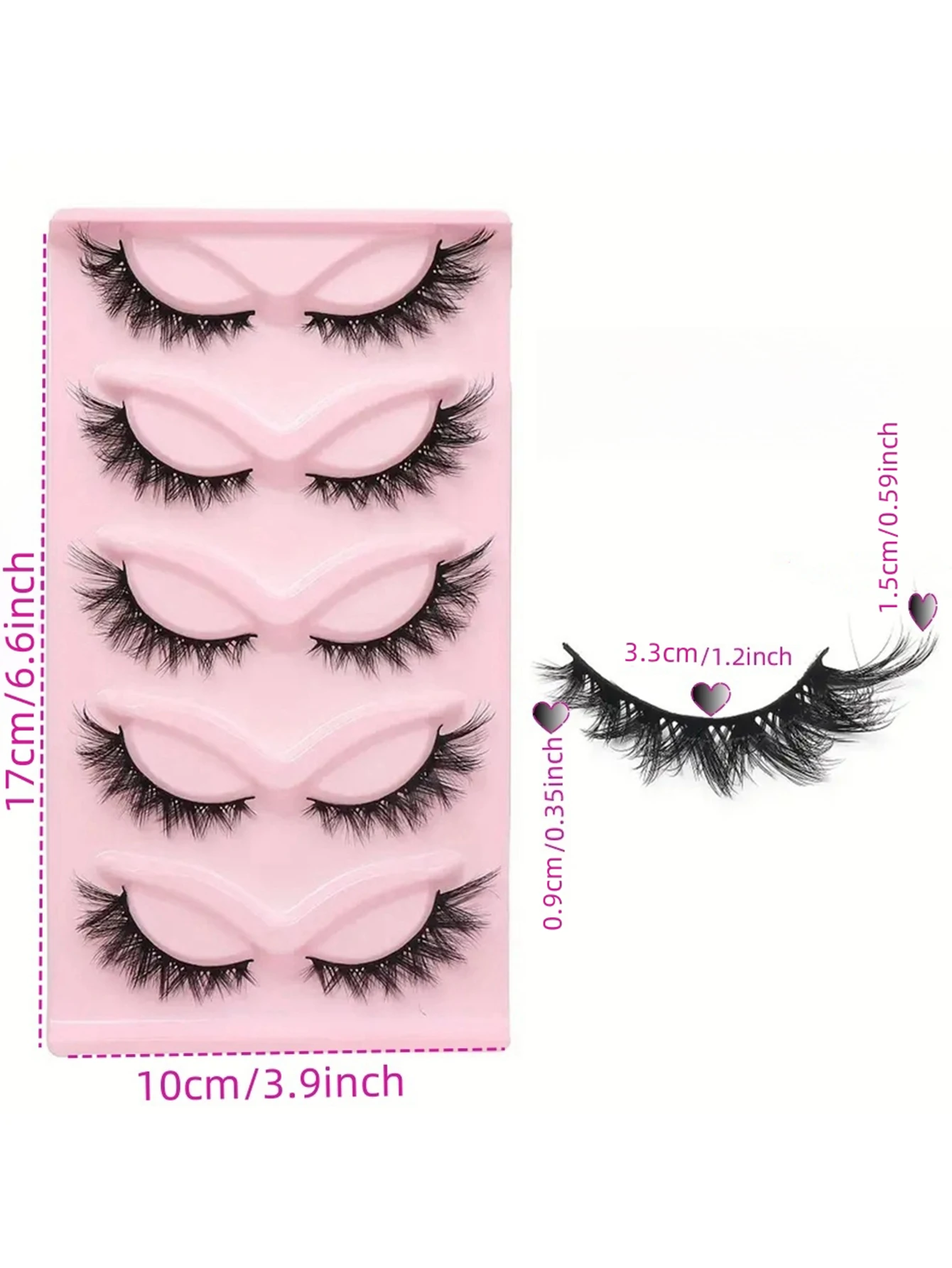 5 pares de cílios postiços hipoalergênicos de olho de gato, aparência natural, fofos e macios, leves, com forro cruzado e tira completa