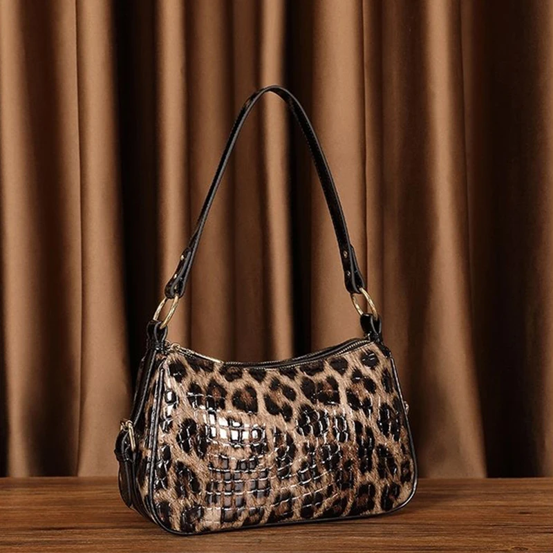 Fashion shoulder bag Leopard women\'s handbags real cowhide leather bag genuine leather women shoulder crossbody bag