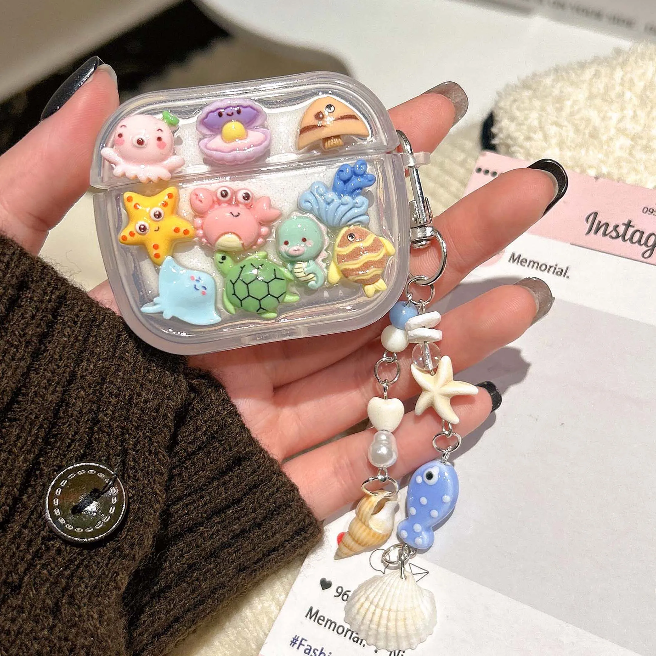 

Sea 3D stars fruit shockproof headset cover for apple airpods 4 2 3 1 pro 2nd wireless bluetooth earphone case charging box