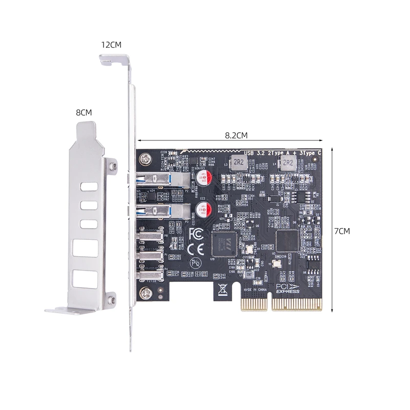 USB PCIE Card 2Port USB3.2 GEN2 USB-A + 3Port Type C 10Gbps Expansion Card PCI Express X4 USB HUB Adapter Multiplier for Desktop