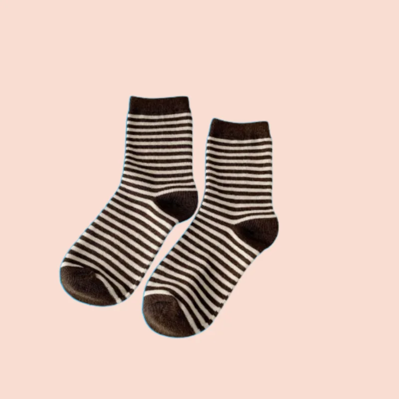 7/14 Pairs Japanese Style Long Socks Stacked Socks Autumn and Winter Socks Women Winter Striped Socks Coffee Color Middle Socks