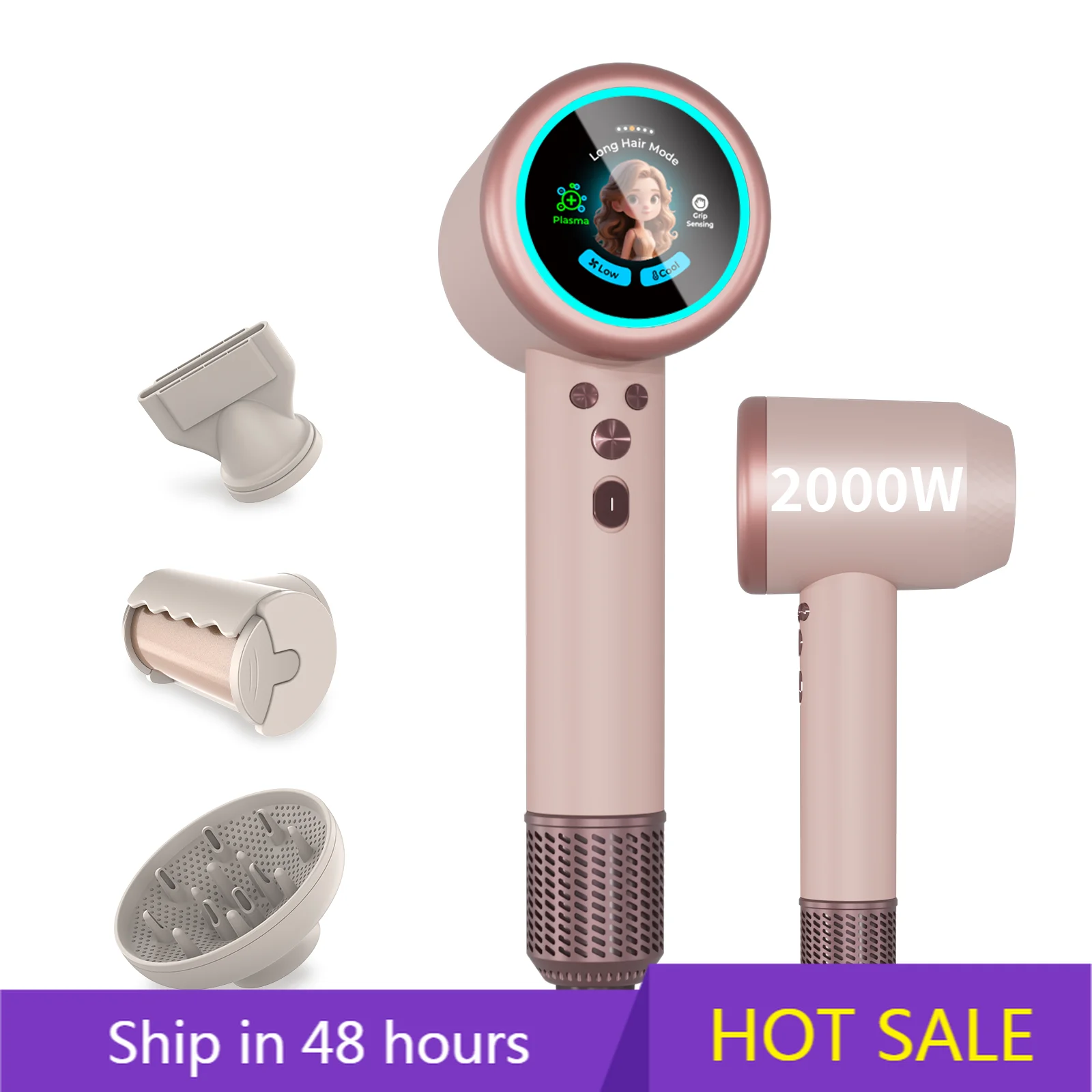 

YTYIN 2000W Blow Dryer Animated LCD Touch Screen Display High Speed Plasma Hair Styling Hairdryer Set Home Salon Oem Brand Hair