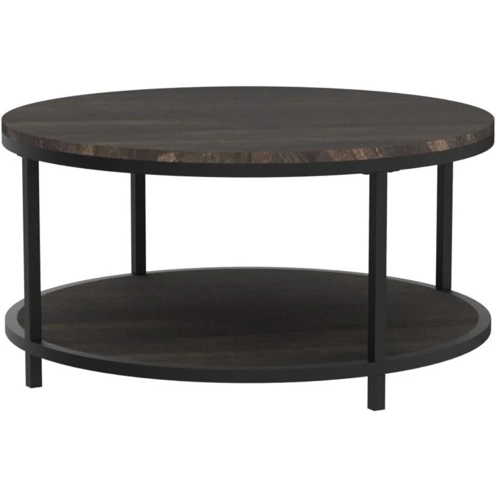 Industrial Style Round Coffee Table - 36 Inches, Rustic Wooden Top with Metal Legs, Perfect for Living Room and Modern Sofa Area