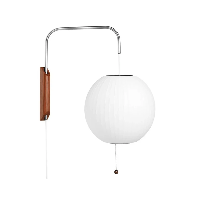 Long arm wall lamp silk lampshade retro bedroom bedside lamp indoor bubble lamp