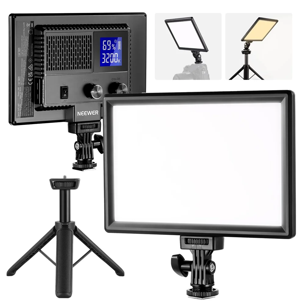 

NEEWER 9" LED Video Light Panel DSLR Camera Soft Lighting w Mini Tripod Stand 3200K~5600K CRI95+ for Studio Photography Video