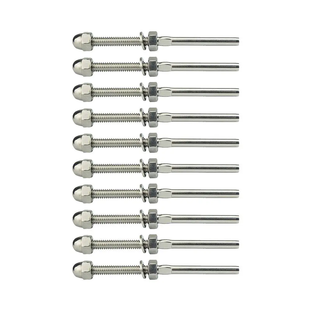 10Pcs Marine Grade T316 Stainless Steel Threaded Stud Cable Railing Terminal Fitting for Deck Stair Garden Cable Railing