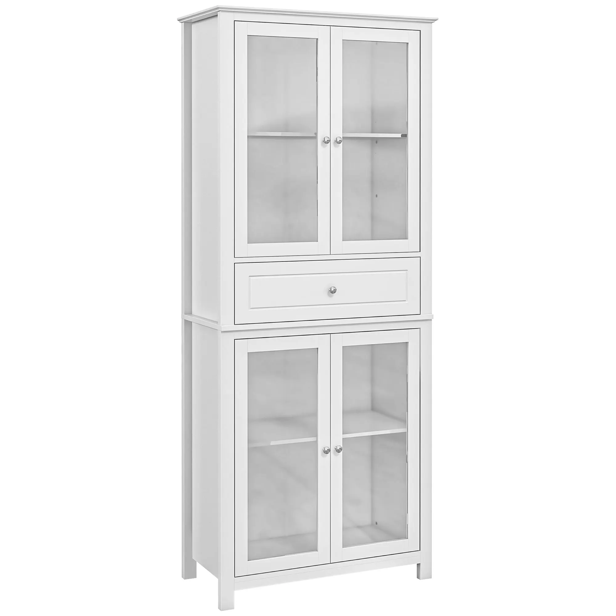 HOMCOM Kitchen Cabinet Cabinet Cabinet with 4 Doors Tempered Glass Drawer and Adjustable Shelves for Living Room Dining Room 74x35,5x181,5 cm White