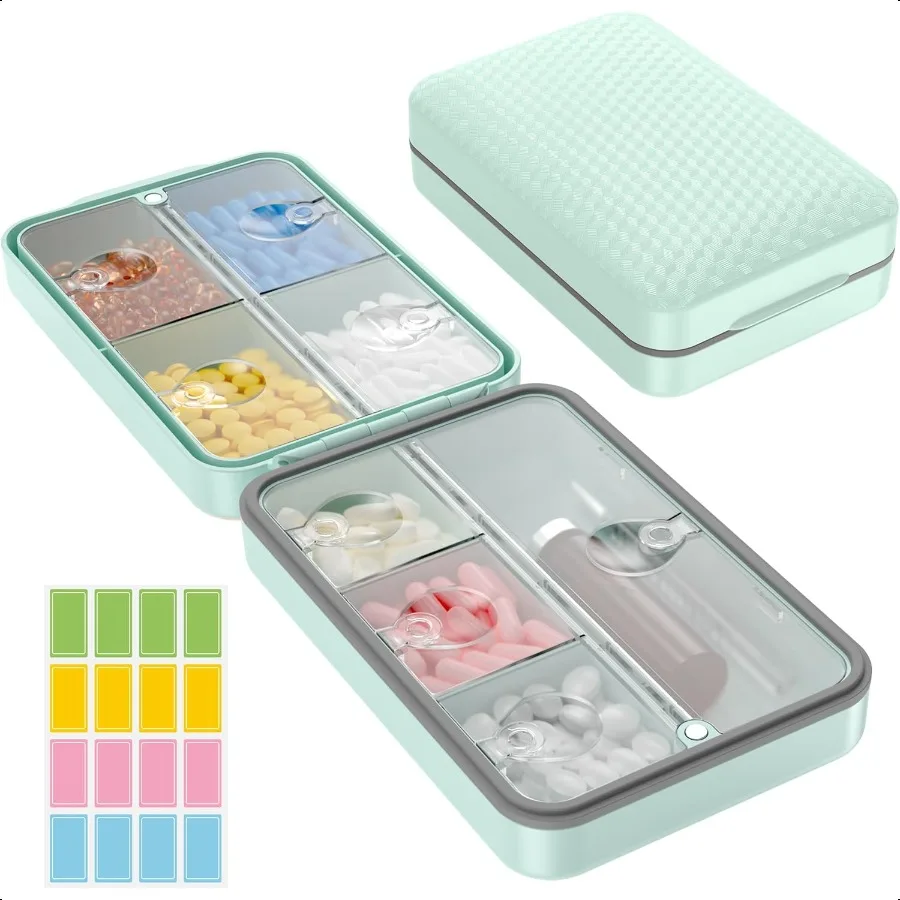

Weekly Pill Organizer with Labels 8 Compartments TravelSize Moistureproof and Airtight Pill Case for Daily Use Large Medicine B