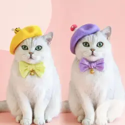 Cute Pet Beret Beret for Pets Colourful Cozy Cat Hat Wool Cartoon Belle Flower Bee Mushroom Shape with Adjustable Buckle Winter