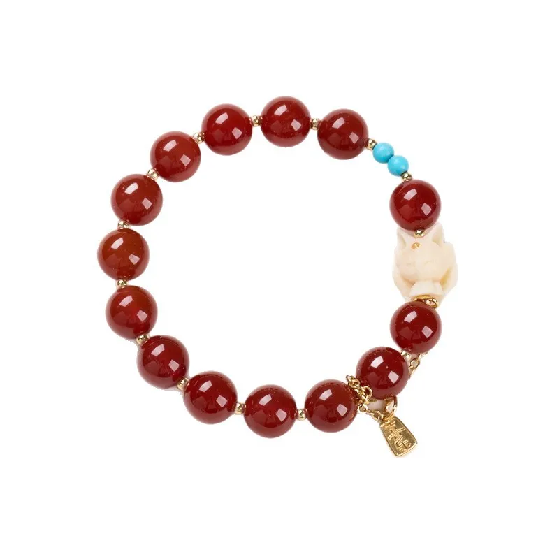 

Red Agate Ivory Nut Nine-tailed Fox Beaded Bracelet for Women Elegant Buddhist Prayer Bead Hand Jewelry Gifts