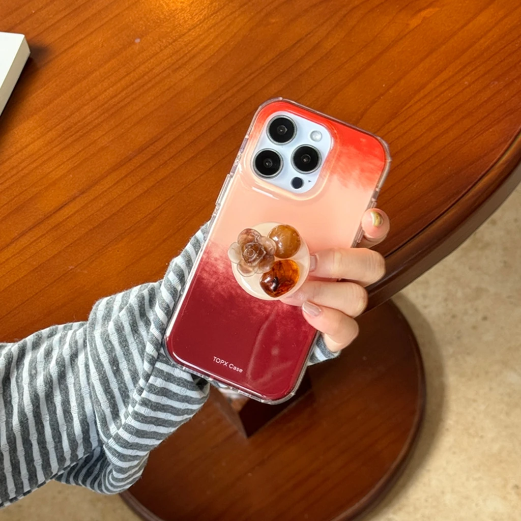 

Художественный коричневый, красный градиент, цветы из драгоценных камней с держателем, противоударный защитный чехол для телефона для iPhone 17, 16, 15, 14 Pro Max