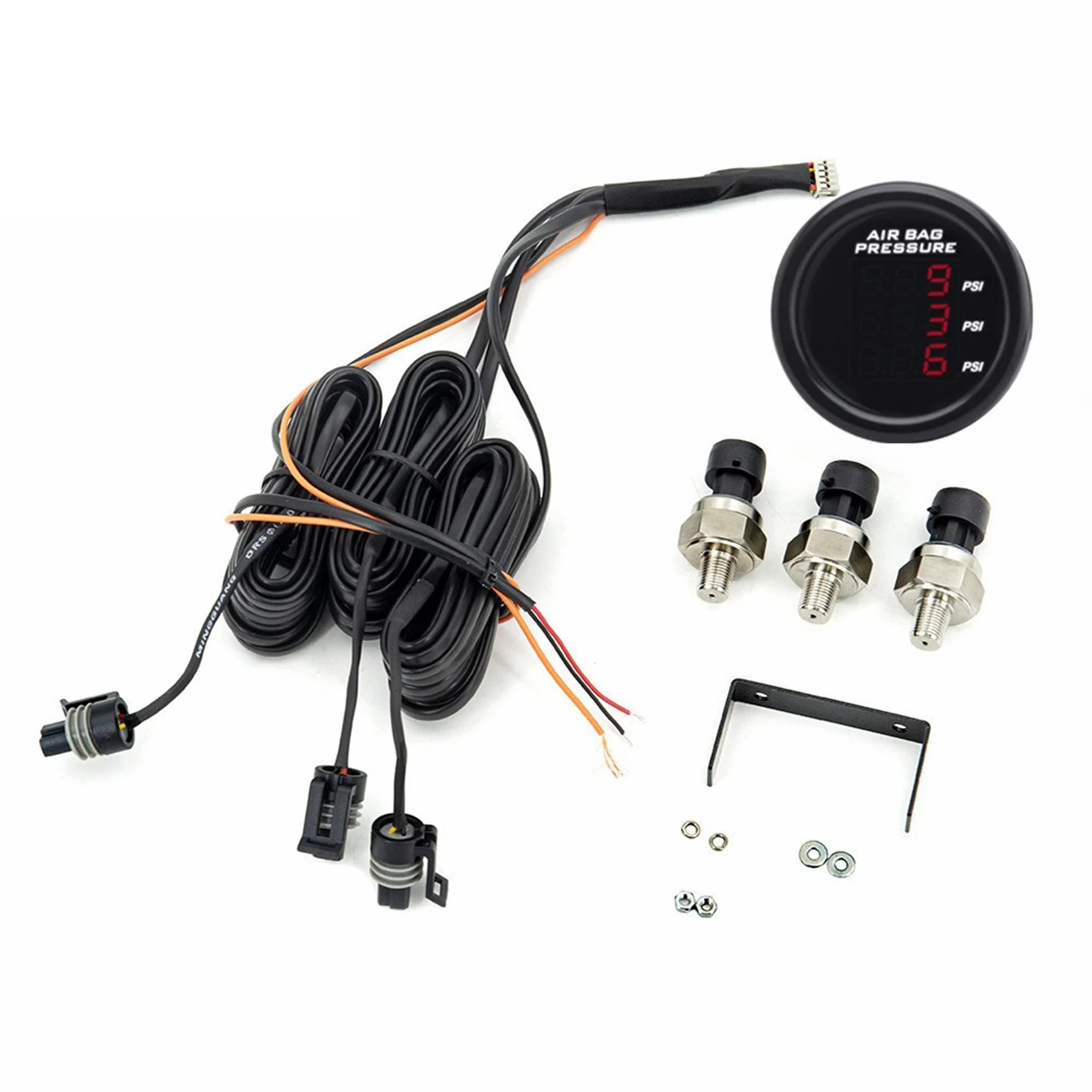 

Three-Display Air Pressure Gauge PSI Air Suspension with 3Pieces 1/8NPT Electrical Sensors Red LED