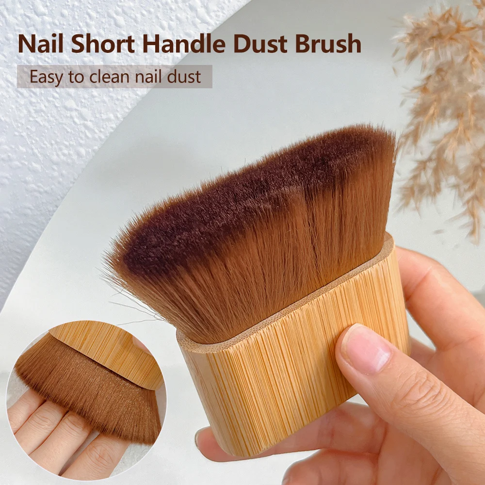 Nail short handle dust brush tool for removing nails, special fluffy brush head for cleaning nail surface brush