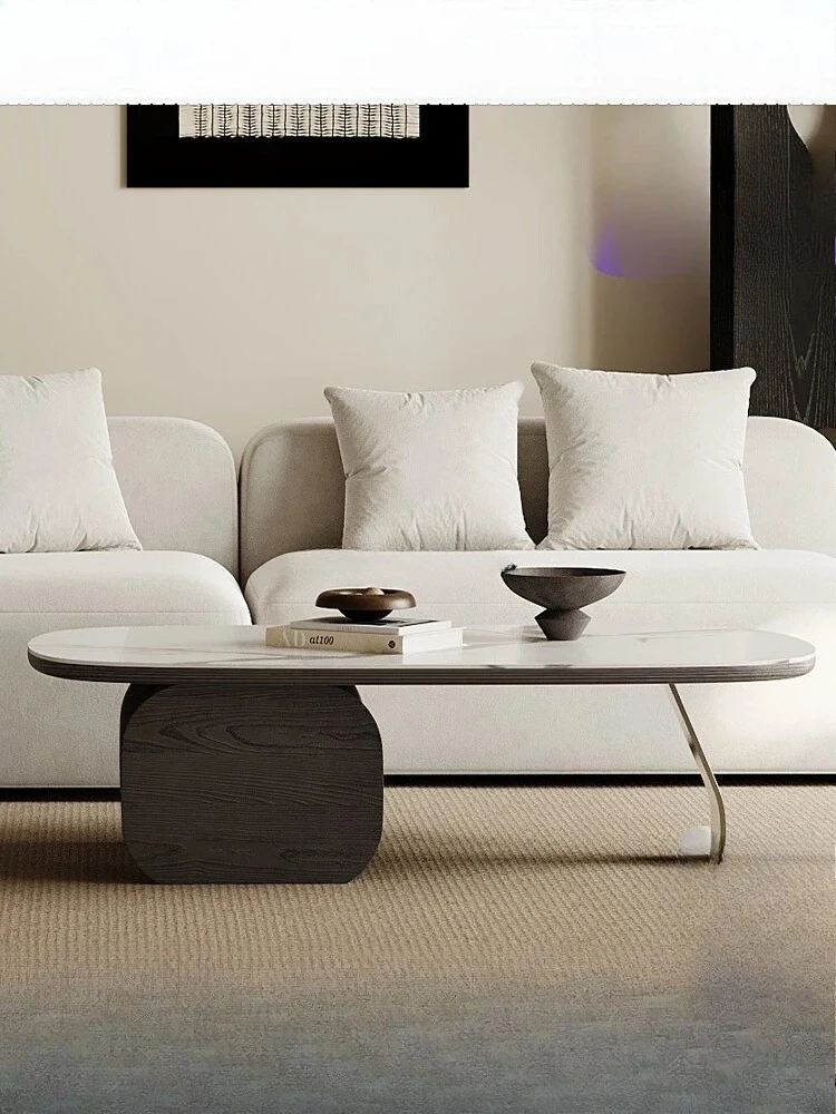 French retro rock slab coffee table living room household oval tea table wabi sabi