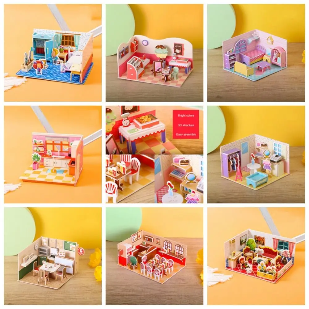 Cardboard 3D Room Model Puzzle Toys Model Toys House 3D Room Cardboard Miniatures 3D Room Model Craft Toys Fun Decorative