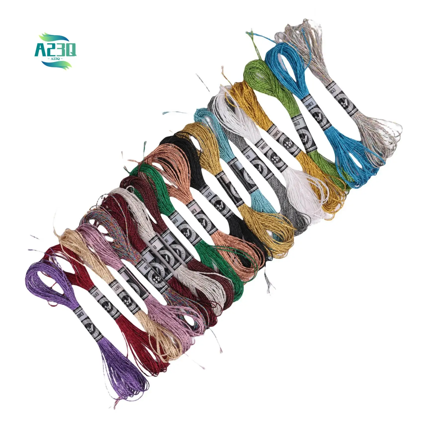 A23Q-19Pcs خيوط التطريز المعدنية متعدد الألوان التطريز الخيط بريق التطريز الموضوع عبر غرزة الموضوع