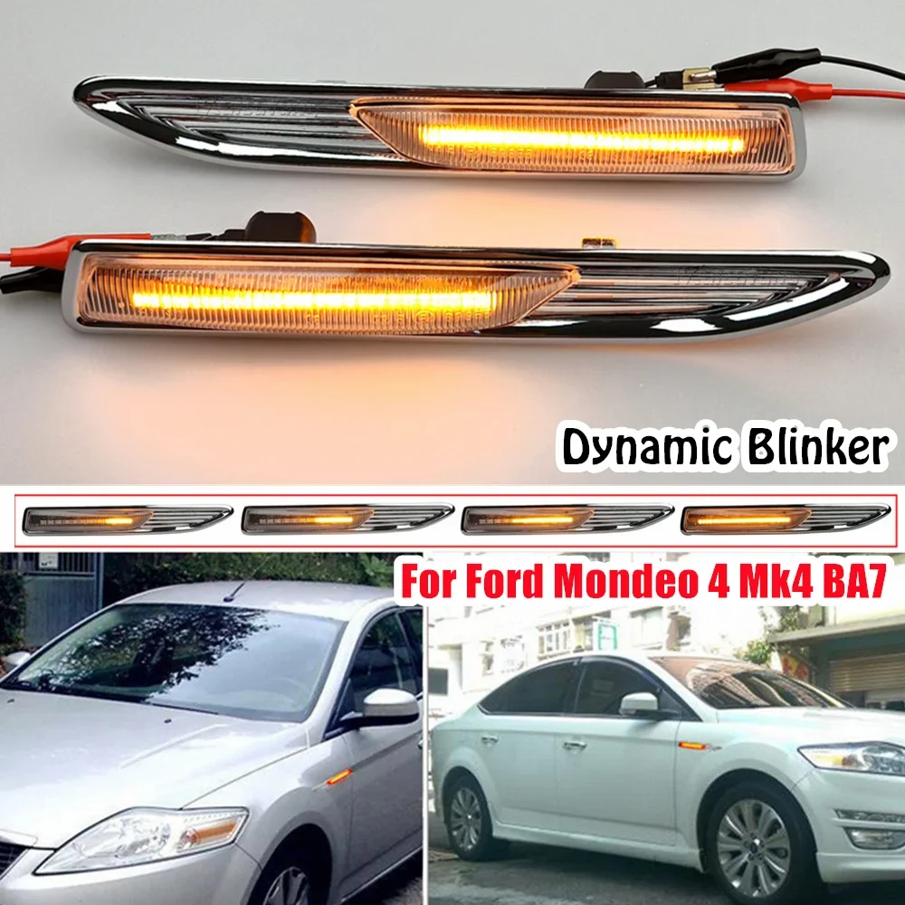 2Pcs LED Dynamic Side Marker Turn Signal Light Sequential Blinker Lamps For Ford Mondeo 4 Mk4 BA7 03.2007-01.2015 # 7S7113K354