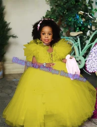 Pink Tulle Fluffy Flower Girl Dress Wedding Dresses Layering Floral Appliqué Kids Birthday Ball Princess Party Customised Gowns