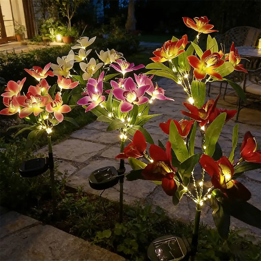 

1 шт. Искусственный цветок орхидеи, светодиодный светильник на солнечной энергии для газона, летний, для свадеб, вечеринок, уличного декора двора, патио, праздничного сада
