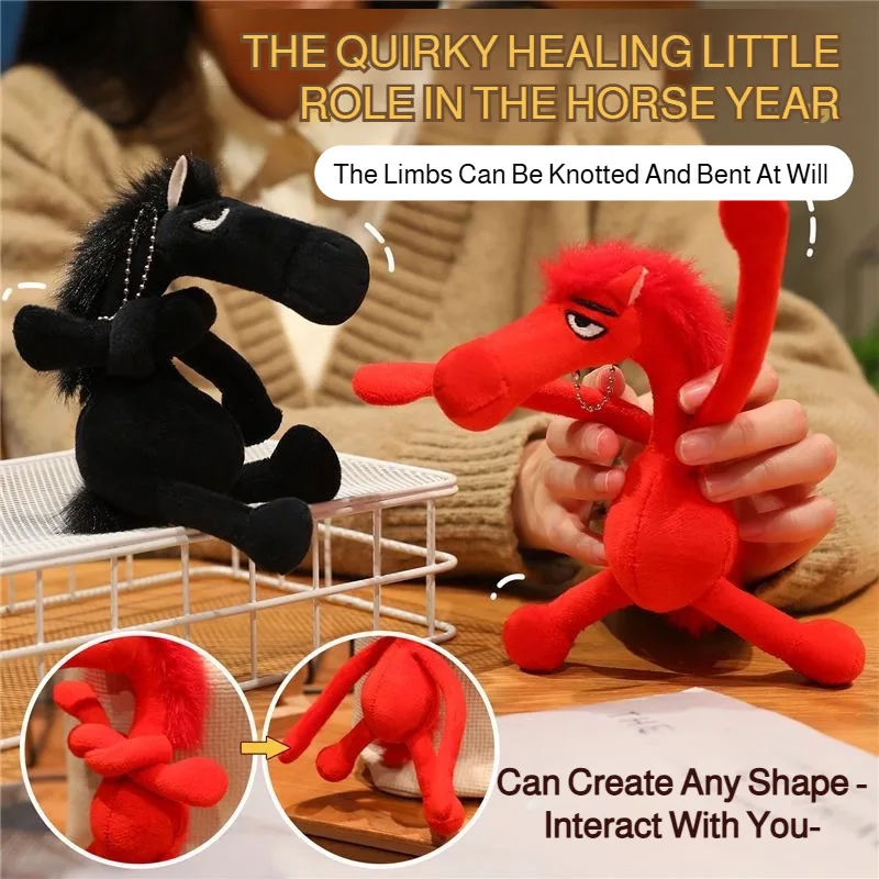 Pony-Anhänger, schwarzes Pferd, Plüschtier, Taschenanhänger, Schlüsselanhänger, Jahrespuppen-Ornament, Pony-Charm