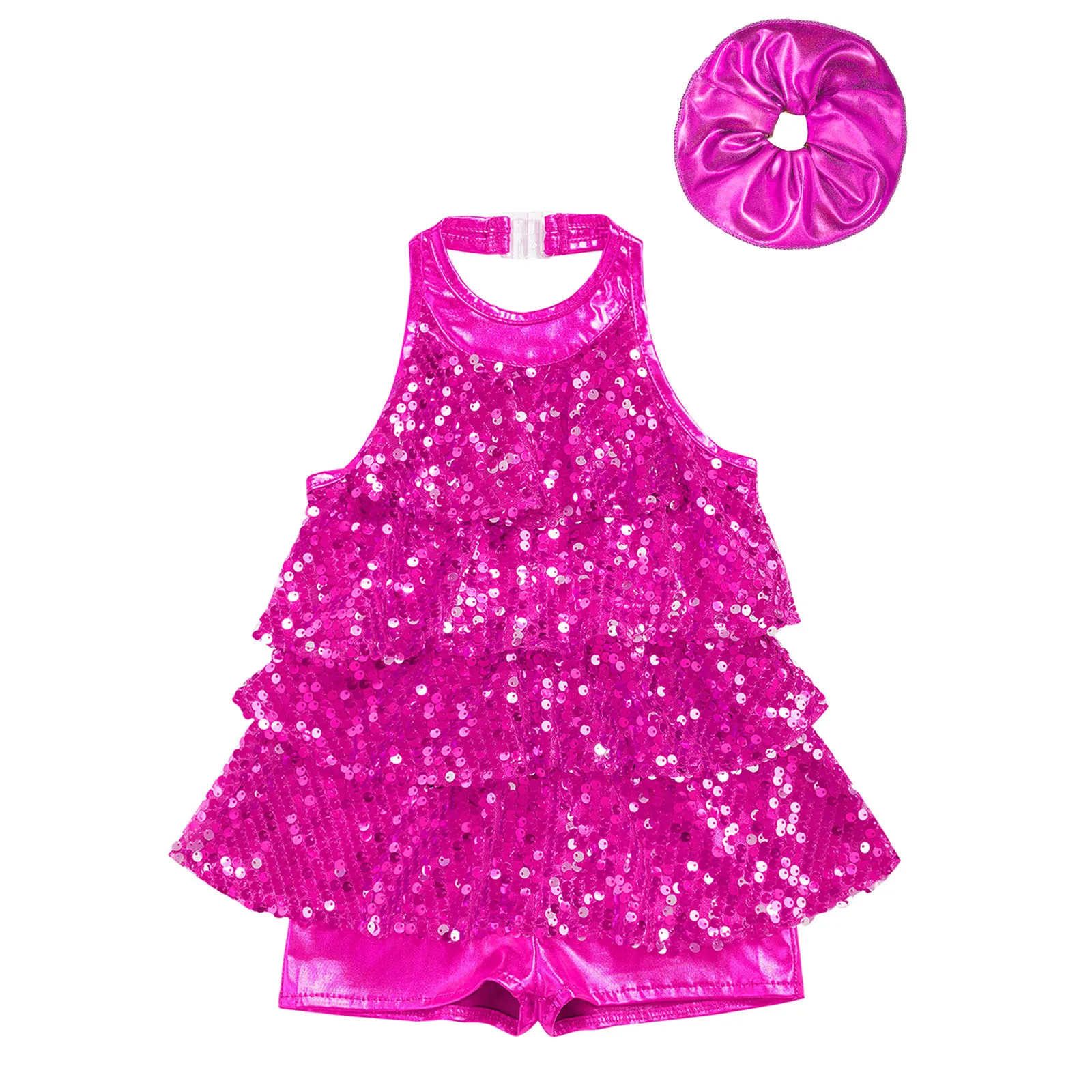 Enfants licou paillettes brillantes Ballet danse Shorty Unitard robe + bandeau ensemble adolescente moderne Jazz Latin Jazz Salsa danse tenues