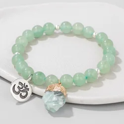 Natural Green Aventurine Beaded Bracelet Women Round Quartz Beads Yoga Ohm Bracelets Men Meditation Healing Jewelry Gift