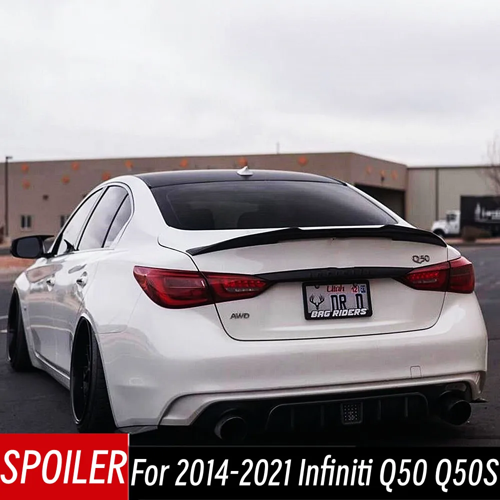 

For 2014-2021 Infiniti Q50 Q50S 4 Door PSM Style Rear Trunk Lid Boot Ducktail Lip Spoiler Wings Black Carbon Car Accessories