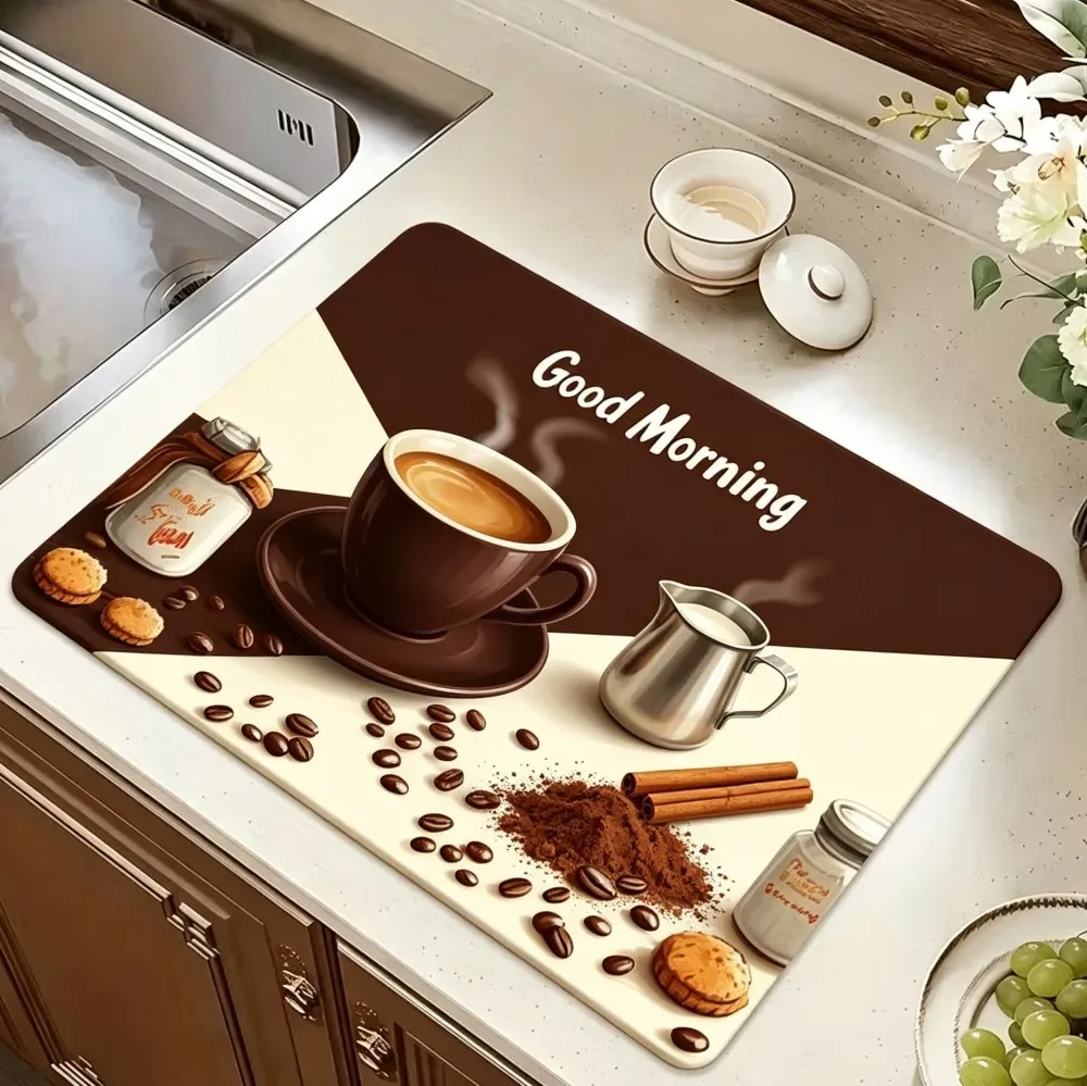 Coffee Machine Mat for Countertop Non-slip Spill Dish Drying Mat Unique Coffee Station Accessories Table Cover