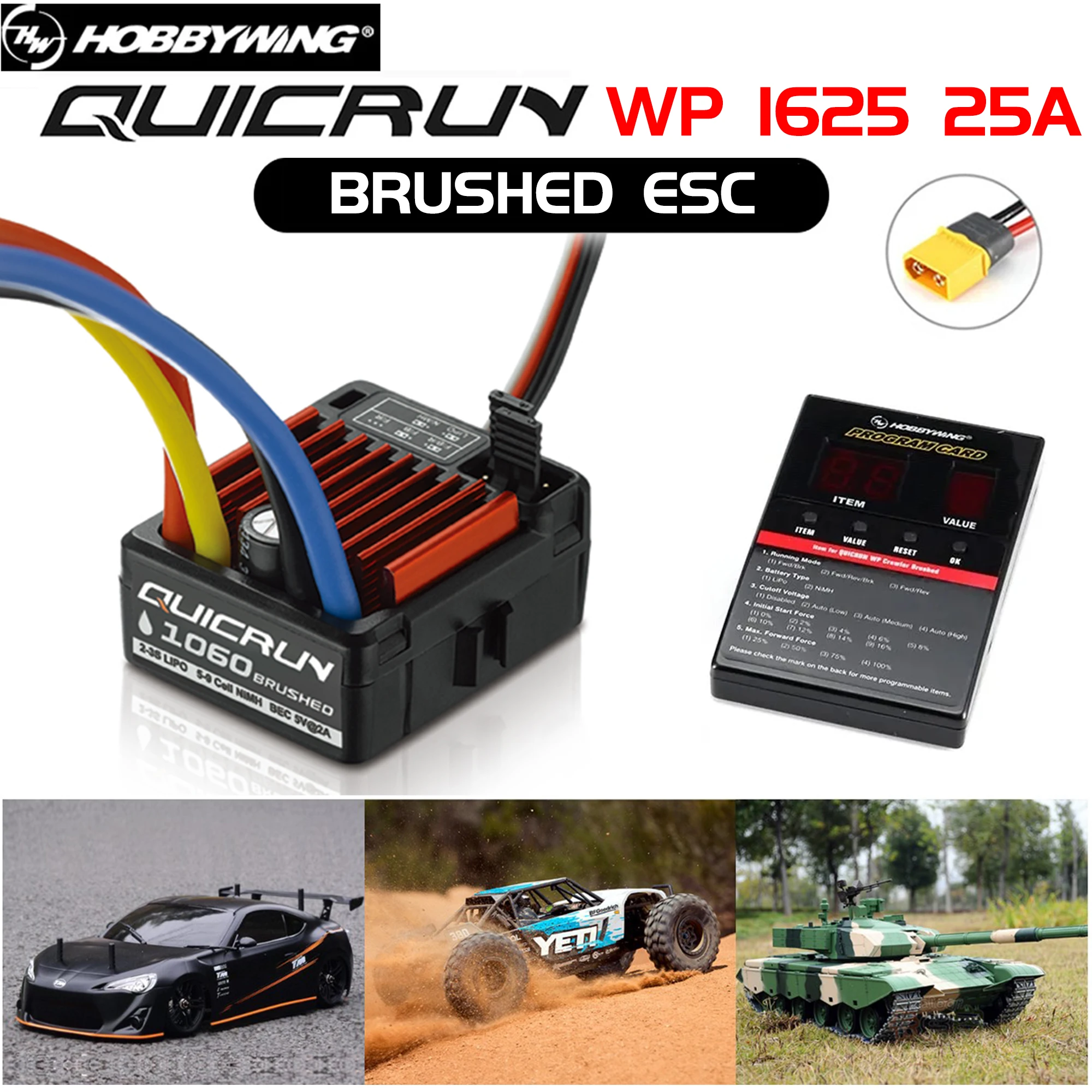 Hobbywing QuicRun 1625 25A Waterproof Brushed ESC Electronic Speed Controller for 1/10 1/14 1/16 1/18 RC Car Buggy Truck Crawler