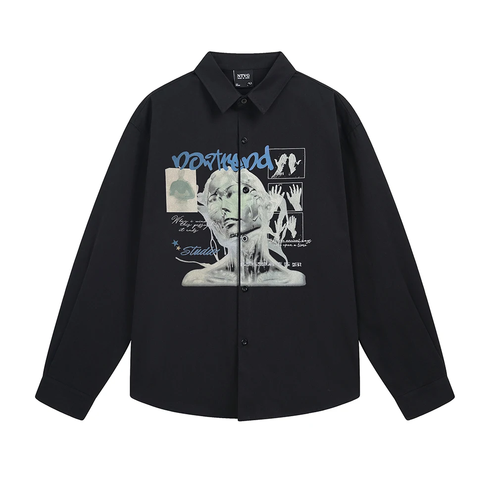 

Goth Anime Print Shirt Long Sleeve Men's Shirts Y2k Streetwear Designer Tops Oversized T Shirt Korean Japanese Style Man Clothes