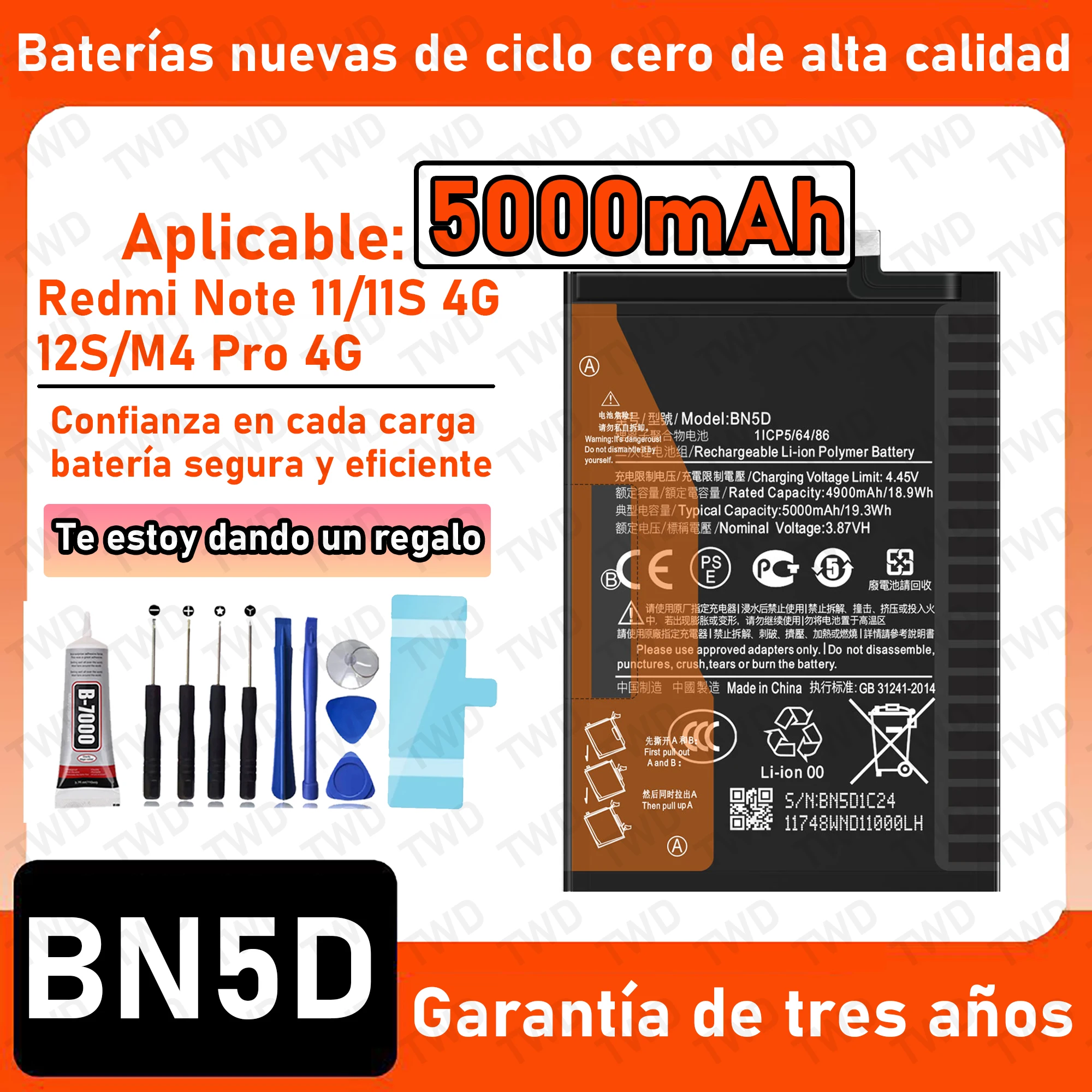 BN5D Large capacity 5000mAh Battery For Xiaomi Redmi Note 11/11S 4G/12S/M4 Pro 4G Batteries New High Quanlity+Free Tools