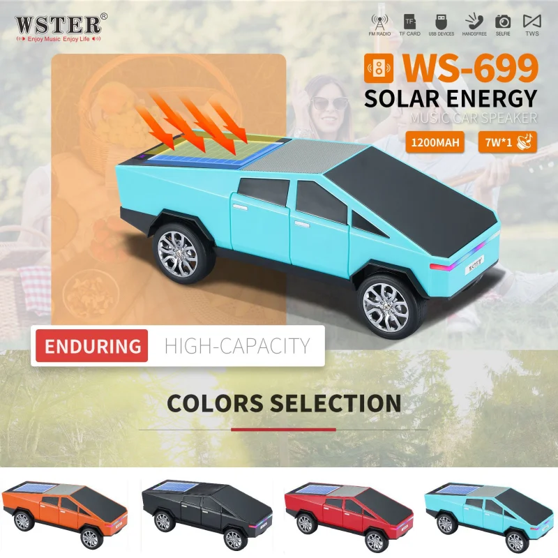 

WS-699 Cybertruck Car Shaped Portable Wireless Speaker Solar Charger Stereo Super Bass Creative Bluetooth Speaker FM /TF/USB