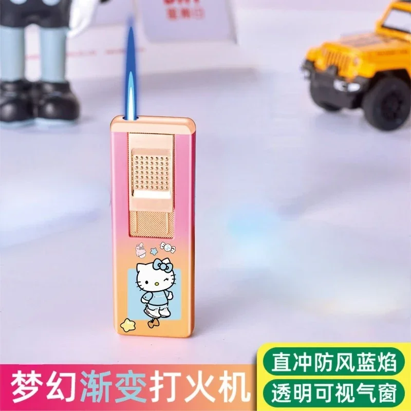 Cinnamoroll Pochacco Hello kitty Kuromi cute cartoon pattern ultra-thin windproof blue flame lighter for male and female friends