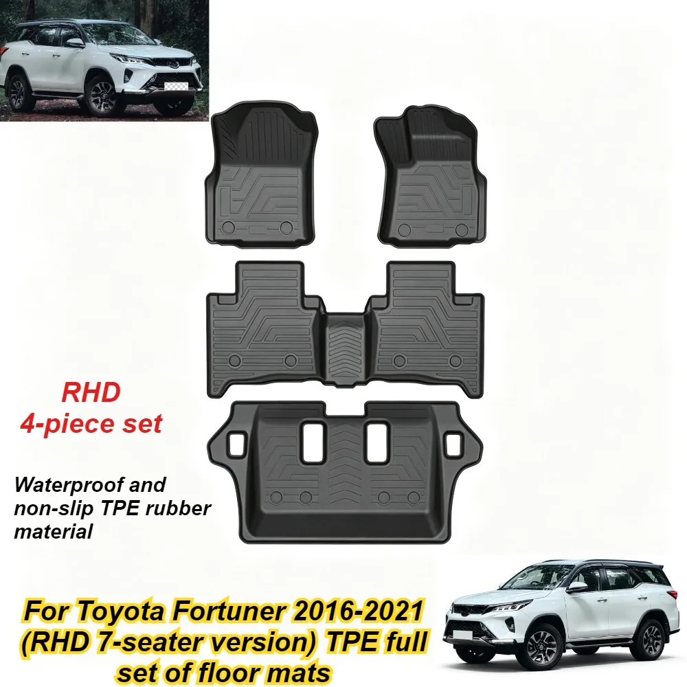 TPE Car Floor Mats for Toyota Fortuner (2016–2024) 7-Seater Models (LHD/RHD) – Full Set of All-Weather Waterproof Interior Mats