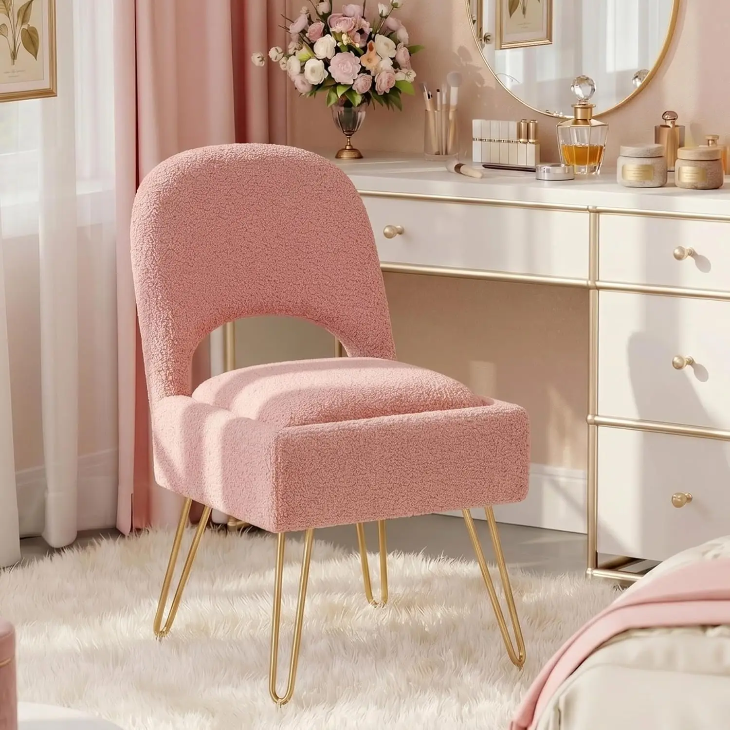 Adjustable Folding Backrest Vanity Stool with Storage Ottoman Padded Cushion Seat Bedroom 16.6in Wide 11L Capacity Custom