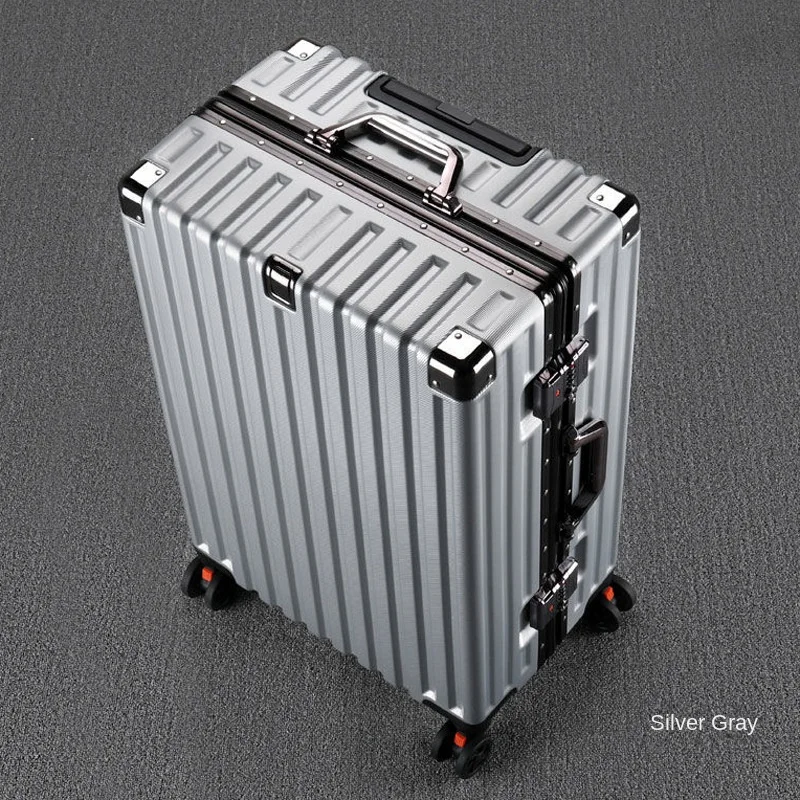 Aluminum frame rolling luggage ABS+PC suitcases on wheels new mute strong and durable password trolley leather travel suitcase