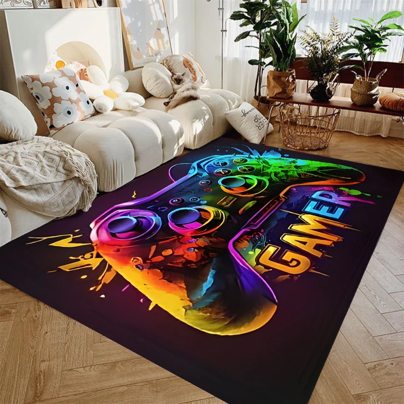 Gaming Rug for Boys Room Gamer Rug with Controller Design Carpet for Game Room Bedroom Decor Non-slip Machine Washab Mat Doormat